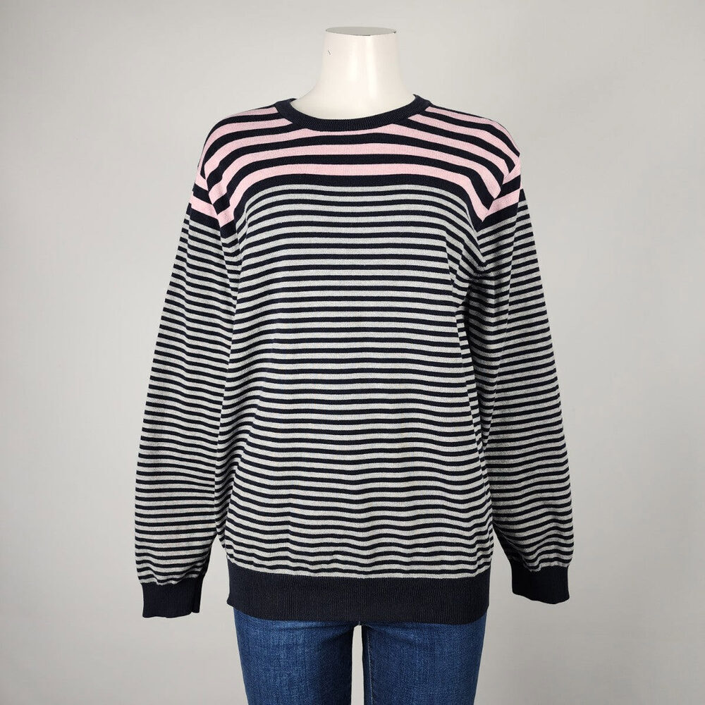 Autograph Pink & Black Knit Striped Sweater Size L